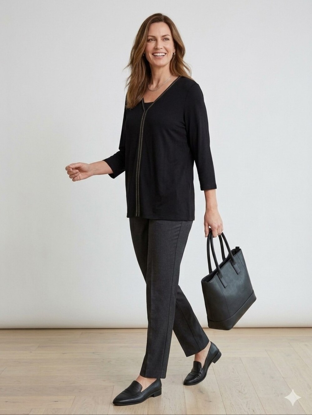 Elegant + Soft Classic Black V-Neck Top 3/4 Sleeve | German Designer
